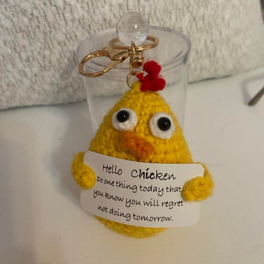 Handmade Crocheted Keychain Positive Chicken